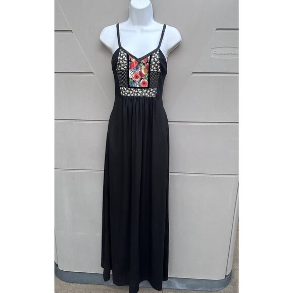 VTG 70s P.J. Walsh NY Boho Maxi Dress Floral Polka Dot Patchwork Sz 6 Union Made - Picture 2 of 15